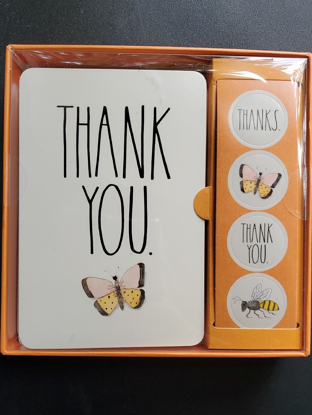 Rae Dunn Orange Thank You Note Card Set with Butterfly
